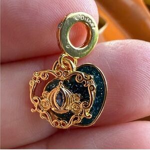 Gold and Teal Enamel Heart Charm Pendant - Designer Inspired
